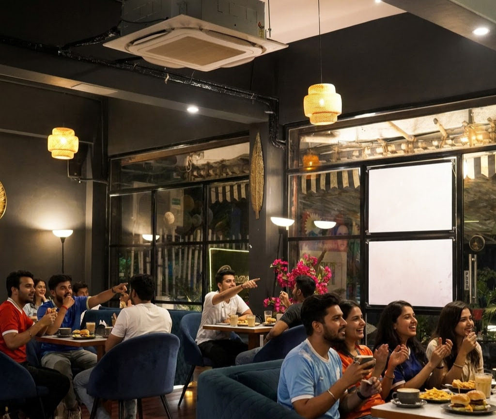 Seating arranged for a match screening at Panache